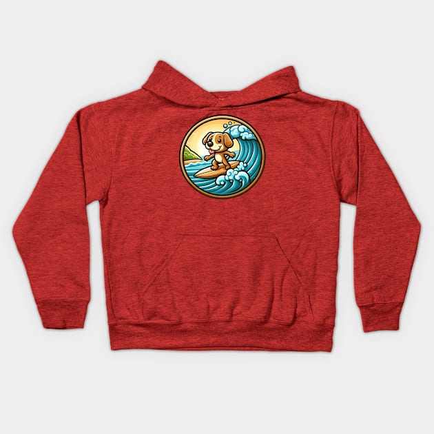 Surfing dog Kids Hoodie by The Artful Barker